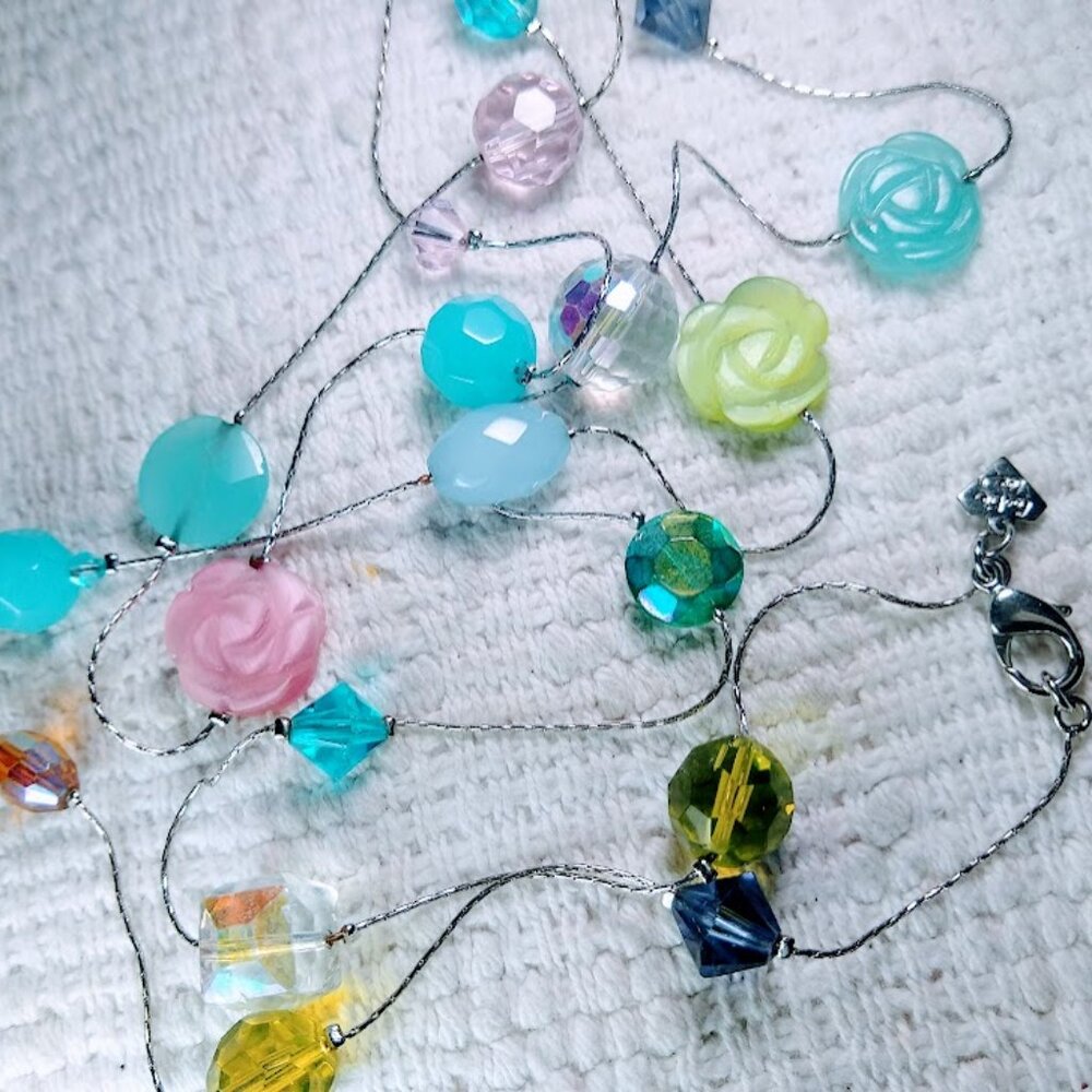 Cookie Lee multi-color separated bead necklace on silver chain